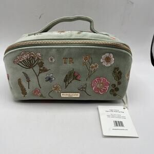 ELIZABETH SCARLETT LONDON PRESSED FLOWERS MAKEUP BAG EMBROIDERED SAGE VELVET NWT